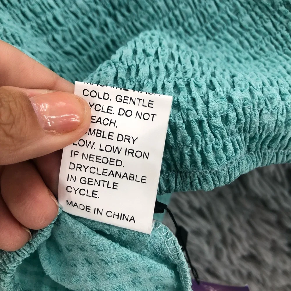 Shein Crop Top Womens 2XL Curve Blue Bustier Square Neck Lace Balloon Sleeve - Picture 7 of 10